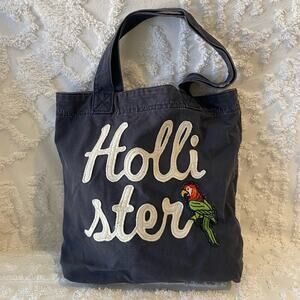 HOLLISTER Distressed Subliminal Canvas Tote Navy Blue Unisex Sz OS Retro Y2K